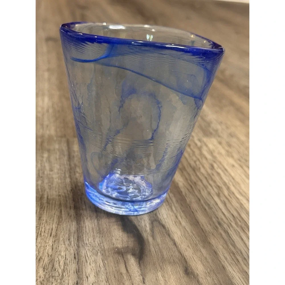 Kosta Boda Ulrica Hydman-Vallien UVH Blue Art Glass Vase Asymmetrical Sweden